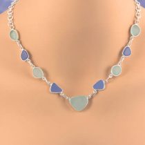 Aqua & Cornflower Blue Sea Glass Necklace