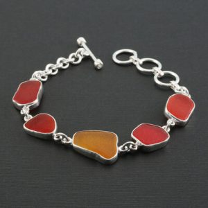 Red & Orange Sea Glass Bracelet