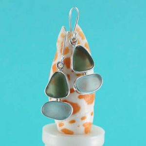 Sailboat Sea Glass Earrings Aqua & Olive