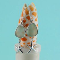 Sea Foam Green Sea Glass Earrings with Starfish Charm