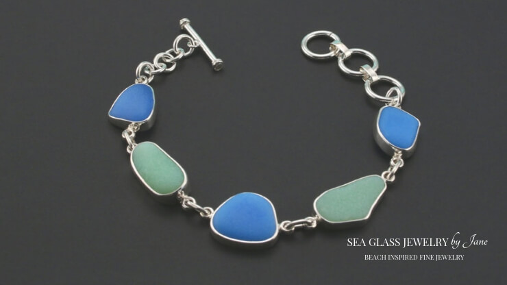 Sea glass jewelry COBALT BLUE beach glass silver hand wrapped 7.5" Bracelet