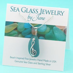 Music Lover Teal Sea Glass Pendant
