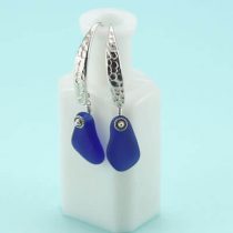 Large Deep Blue Sea Glass Earrings