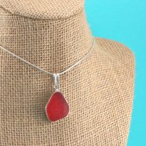 Bright Cherry Red Sea Glass Pendant