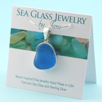 Frosty Electric Blue Sea Glass Pendant