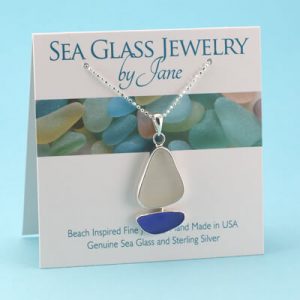 Light Blue & White Sea Glass Sailboat Pendant