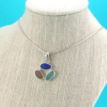 Cobalt Aqua Lavender Triple Sea Glass Pendant