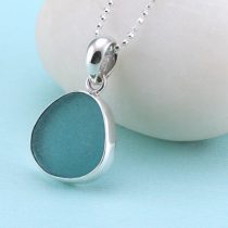Japanese Teal Sea Glass Pendant