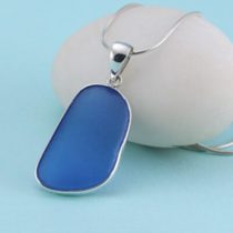 Large Cornflower Blue Sea Glass Pendant