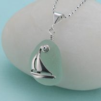 Sea Foam Sea Glass Sailboat Pendant