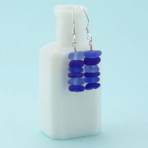E546 W Cobalt & Cornflower Blue Sea Glass Stack Earrings