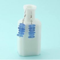 E548 W Cornflower Blue Sea Glass Stack Earrin