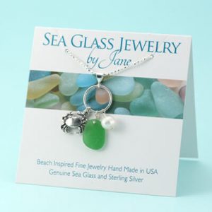 Lime Green Sea Glass & Crab Charm Pendant