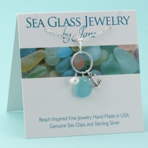 Aqua Sea Glass & Anchor Charm Pendant