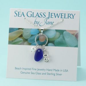 Cobalt Blue Sea Glass & Sandal Charm Pendant