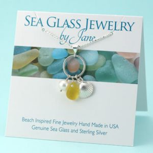 Bright Yellow Sea Glass & Shell Charm Pendant