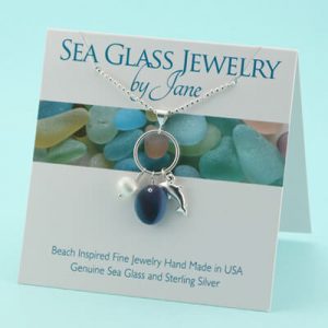 Blue & White Multi Sea Glass with Dolphin Charm