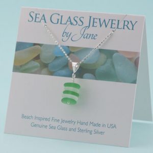N1052 W Green & White Sea Glass Stack Pendant