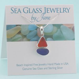 N1054 W Red & Blue Sea Glass Sailboat Pendant