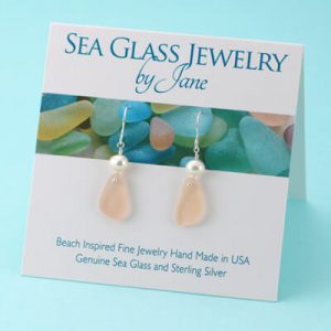 Pink Sea Glass Earrings with Pearls