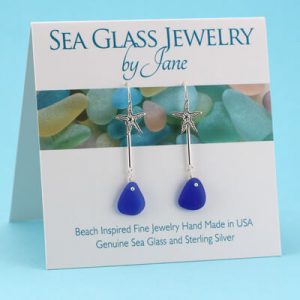 Cobalt Blue Sea Glass Starfish Earrings