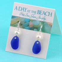 Classy Cobalt Blue Sea Glass Earrings with Pearls