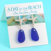 Blue Sea Glass Starfish Earrings