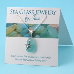 Small Aqua Sea Glass Starfish Pendant