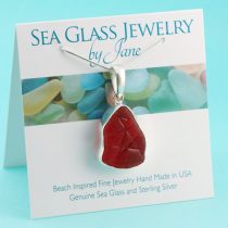 Cherry Red Sea Glass Pendant with Pattern