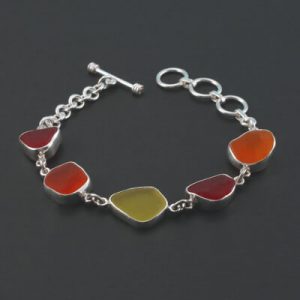 Rare Red Orange Yellow Sea Glass Bracelet