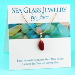 Beautiful Shape Red Sea Glass Pendant with Gold