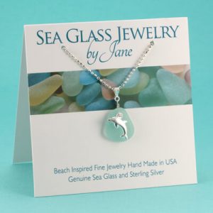 N574 Awesome Aqua Sea Glassl Pendant with Dolphin Charm