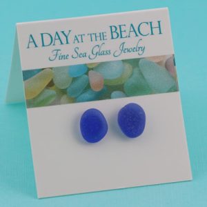 Cobalt Blue Sea Glass Stud Earrings