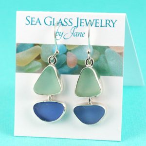 Blue & Sea Foam Sea Glass Sailboat Earrings