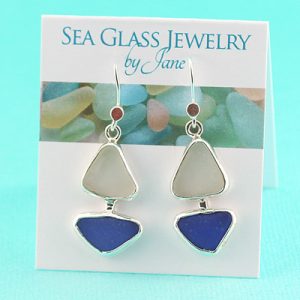 Blue & White Sea Glass Sailboat Earrings