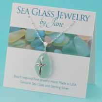 Sweet Sea Foam Green Sea Glass Pendant with Cross