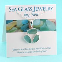 Aqua Teal Triple Sea Glass Pendant