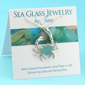 Large Aqua Sea Glass Crab Pendant