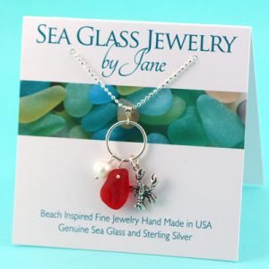 Bright-Red-Sea-Glass-&-Lobster-Charm-Pendant