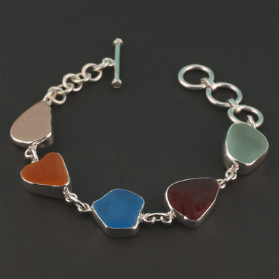 Five Glorious Colors Sea Glass Bracelet, Real Sea Glass