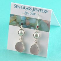 Lavender Sea Glass Earrings with Pearls