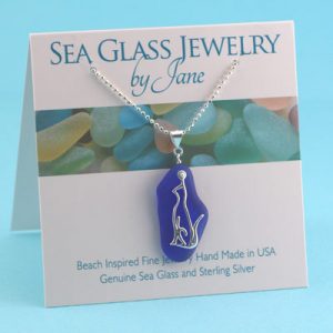Cobalt Blue Sea Glass Cat Pendant