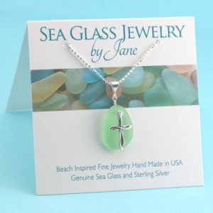 Peridot Green Sea Glass Cross Pendant