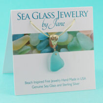 Teal Sea Glass Pendant with Gold