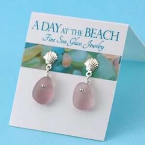 Small Deep Lavender Sea Glass Earrings