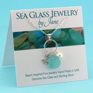 Aqua-Sea-Glass-Necklace-with-Anchor-Charm