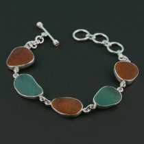 Rare Colors Amber Teal Sea Glass Bracelet