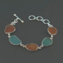 Rare Teal Amber Sea Glass Bracelet