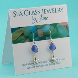Cornflower-Blue-Sea-Glass-Earrings-with-Sea-Stars