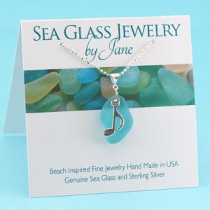 Aqua Sea Glass Chunk with Music Note
